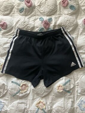 adidas Black Women's Athletic Shorts with White Stripes